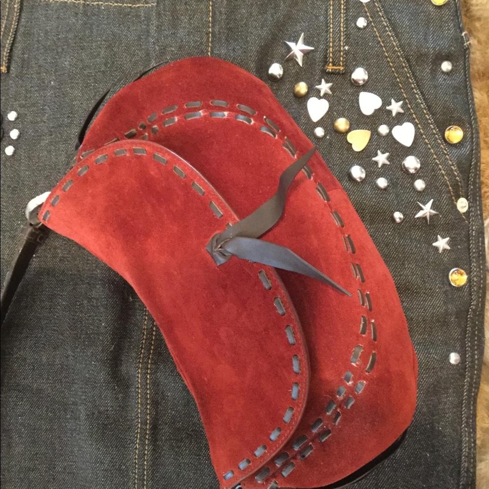 Oscar de La Renta mini burgundy suede saddle bag